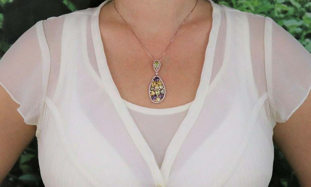 Pendant Only 18k Rose Gold over Sterling Silver Multi Stone CZ Pendant - Picture 4 of 6